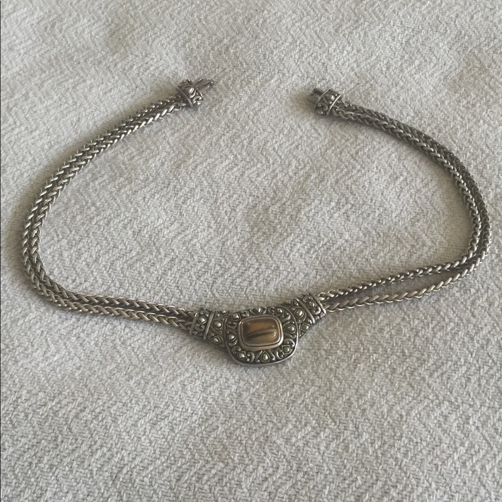 Necklace. Silver with double chain & stone center - Picture 3 of 6